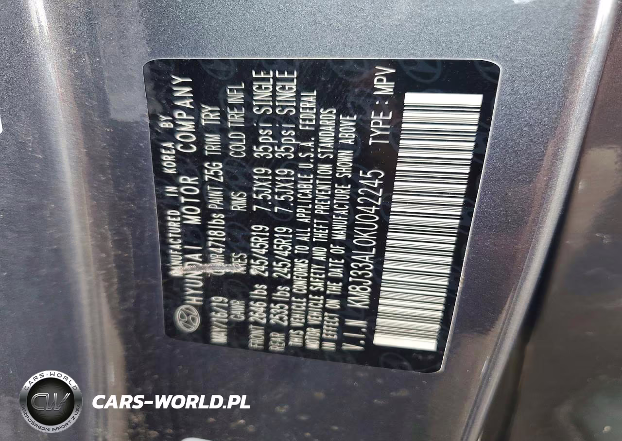 2019 Hyundai Tucson Sport VIN:KM8J33AL0KU042245 - 13