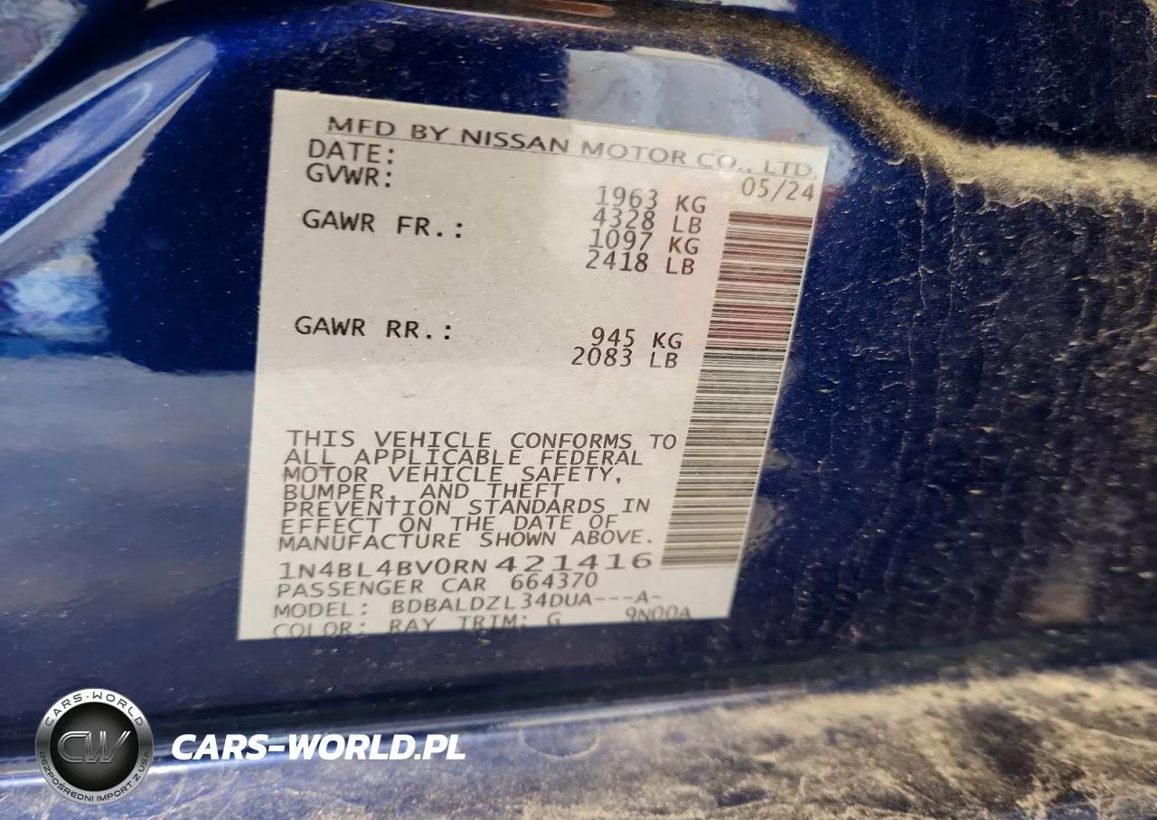 2024 Nissan Altima 2.5 S VIN:1N4BL4BV0RN421416 - 12