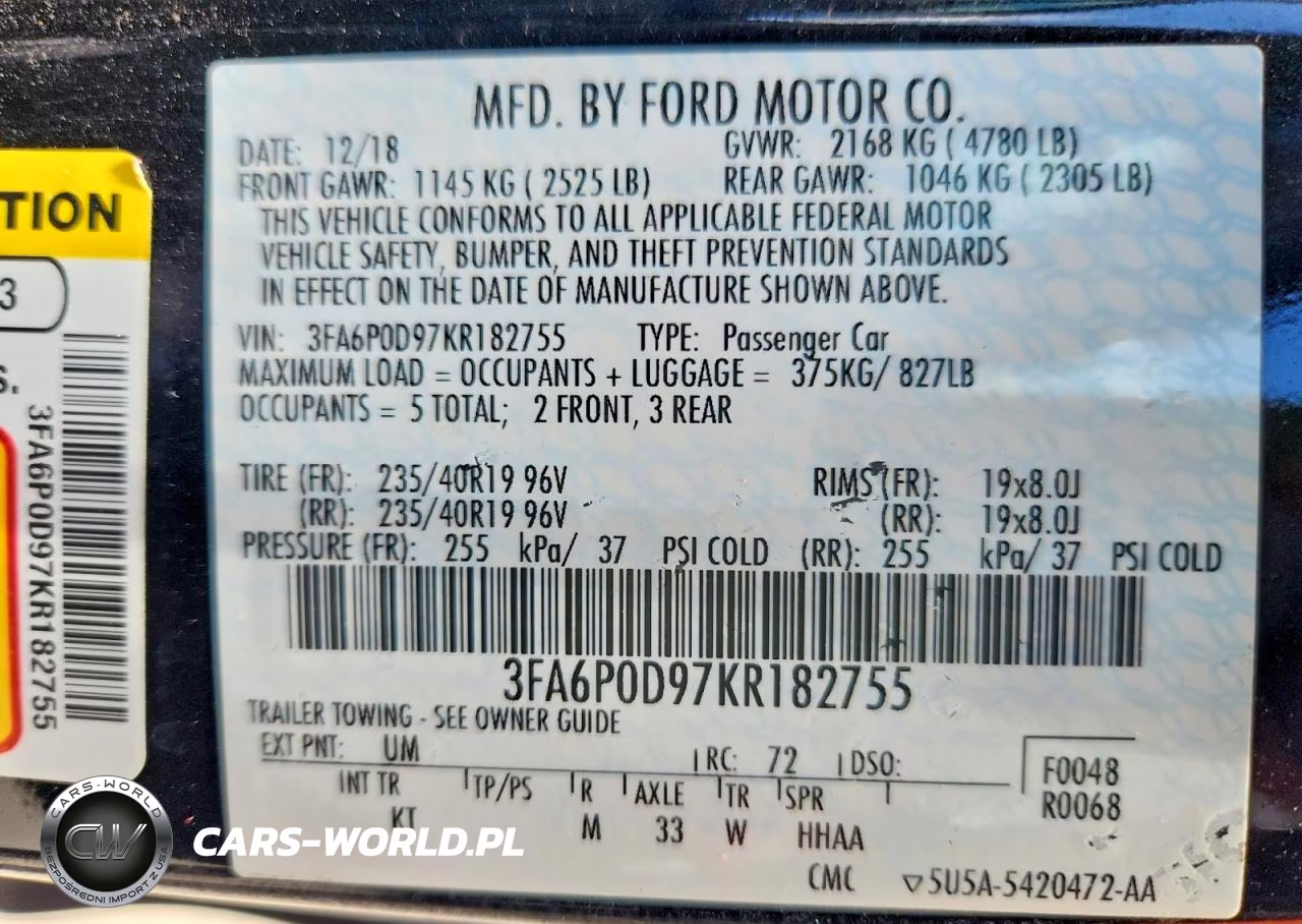 2019 Ford Fusion Titanium VIN:3FA6P0D97KR182755 - 12