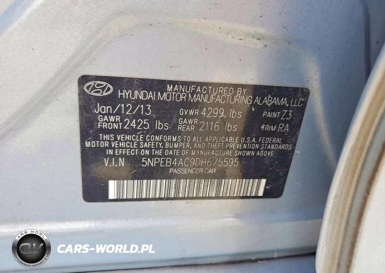 2013 Hyundai Sonata Gls VIN:5NPEB4AC9DH675595 - 12