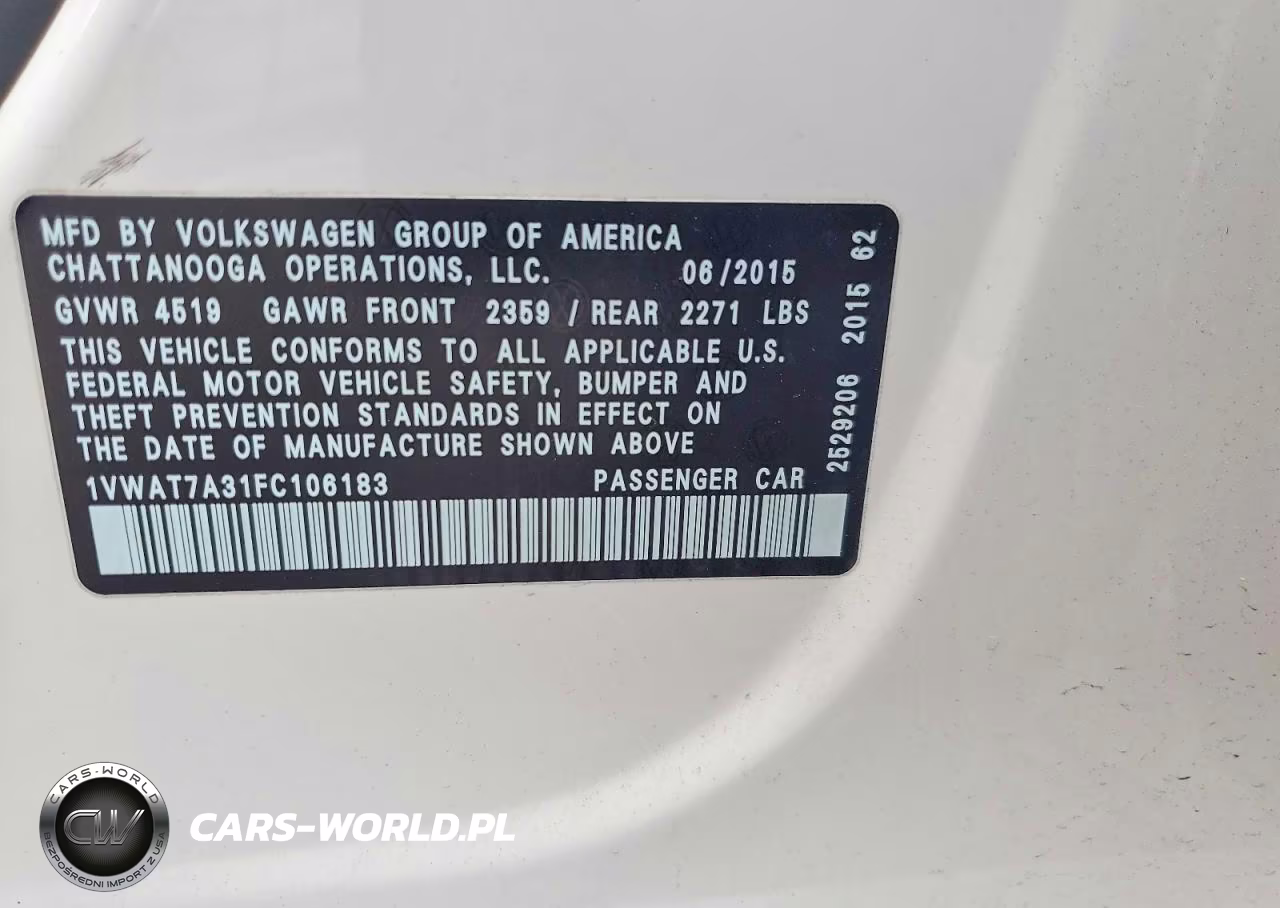 2015 Volkswagen Passat S VIN:1VWAT7A31FC106183 - 13
