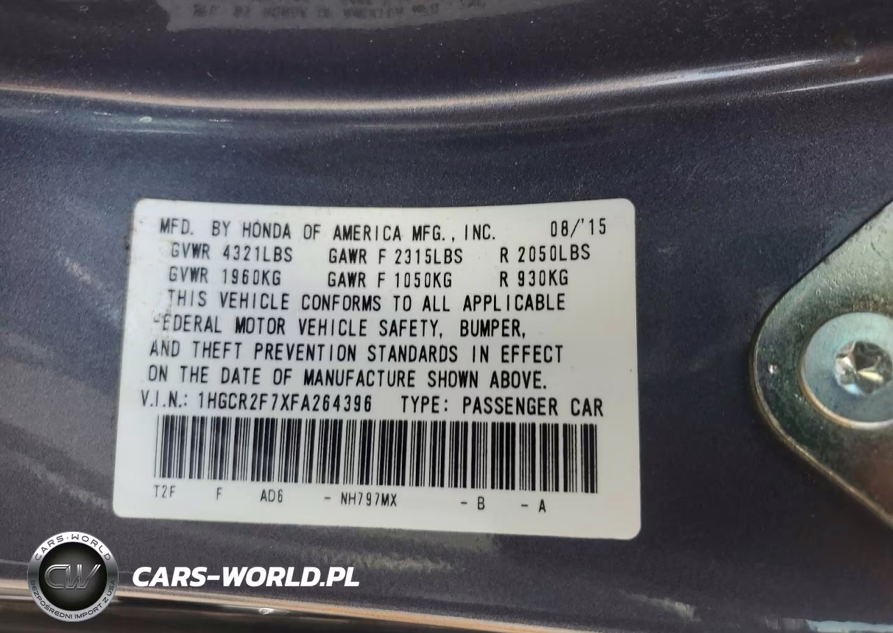 2015 Honda Accord Ex VIN:1HGCR2F7XFA264396 - 12