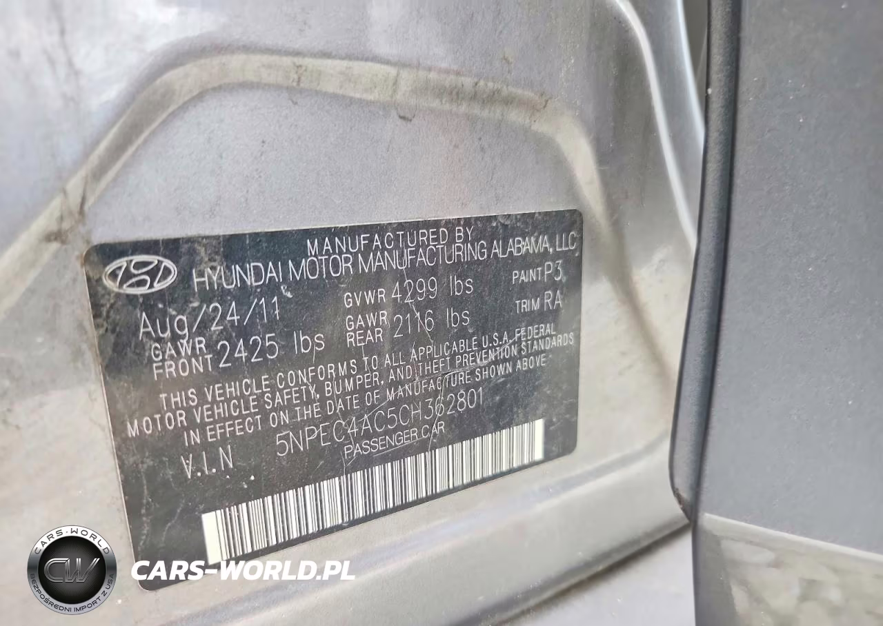 2012 Hyundai Sonata Se VIN:5NPEC4AC5CH362801 - 12