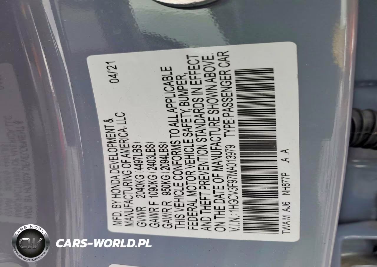 2021 Honda Accord Touring Hybrid VIN:1HGCV3F97MA013979 - 13