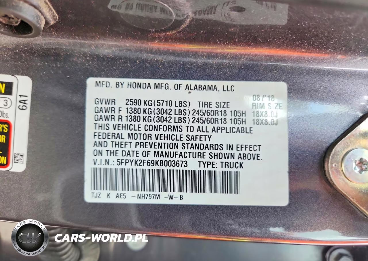 2019 Honda Ridgeline Rtl VIN:5FPYK2F69KB003673 - 12