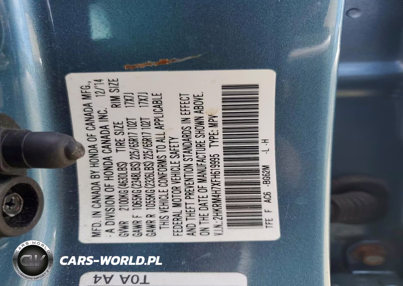 2015 Honda Cr-V Exl VIN:2HKRM4H7XFH619995 - 13