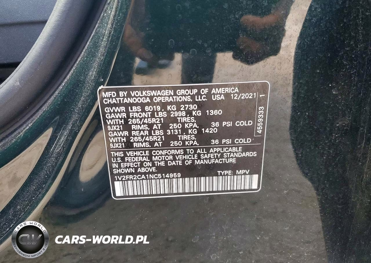 2022 Volkswagen Atlas Sel Premium R-Line VIN:1V2FR2CA1NC514959 - 12