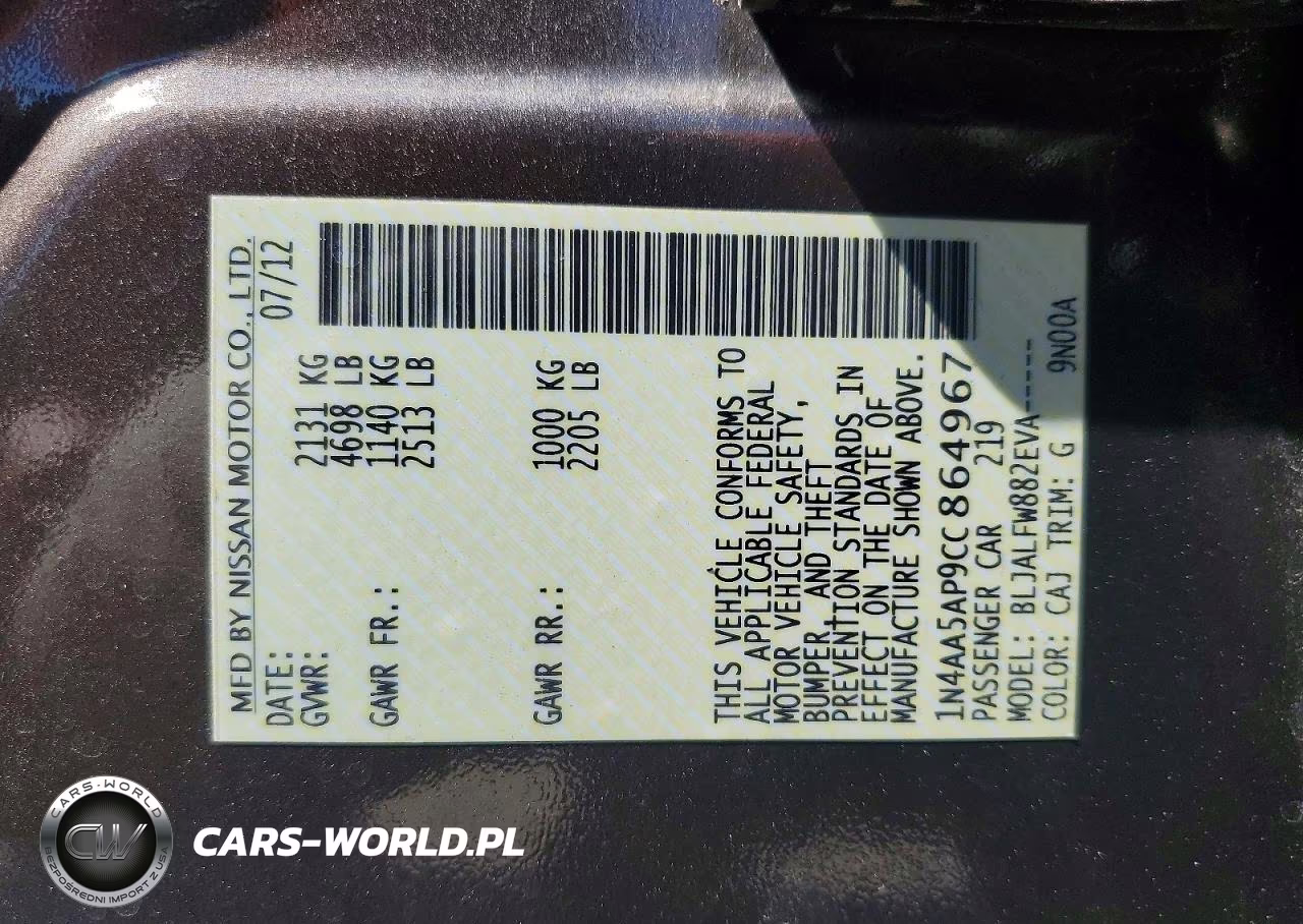 2012 Nissan Maxima 3.5 S VIN:1N4AA5AP9CC864967 - 13