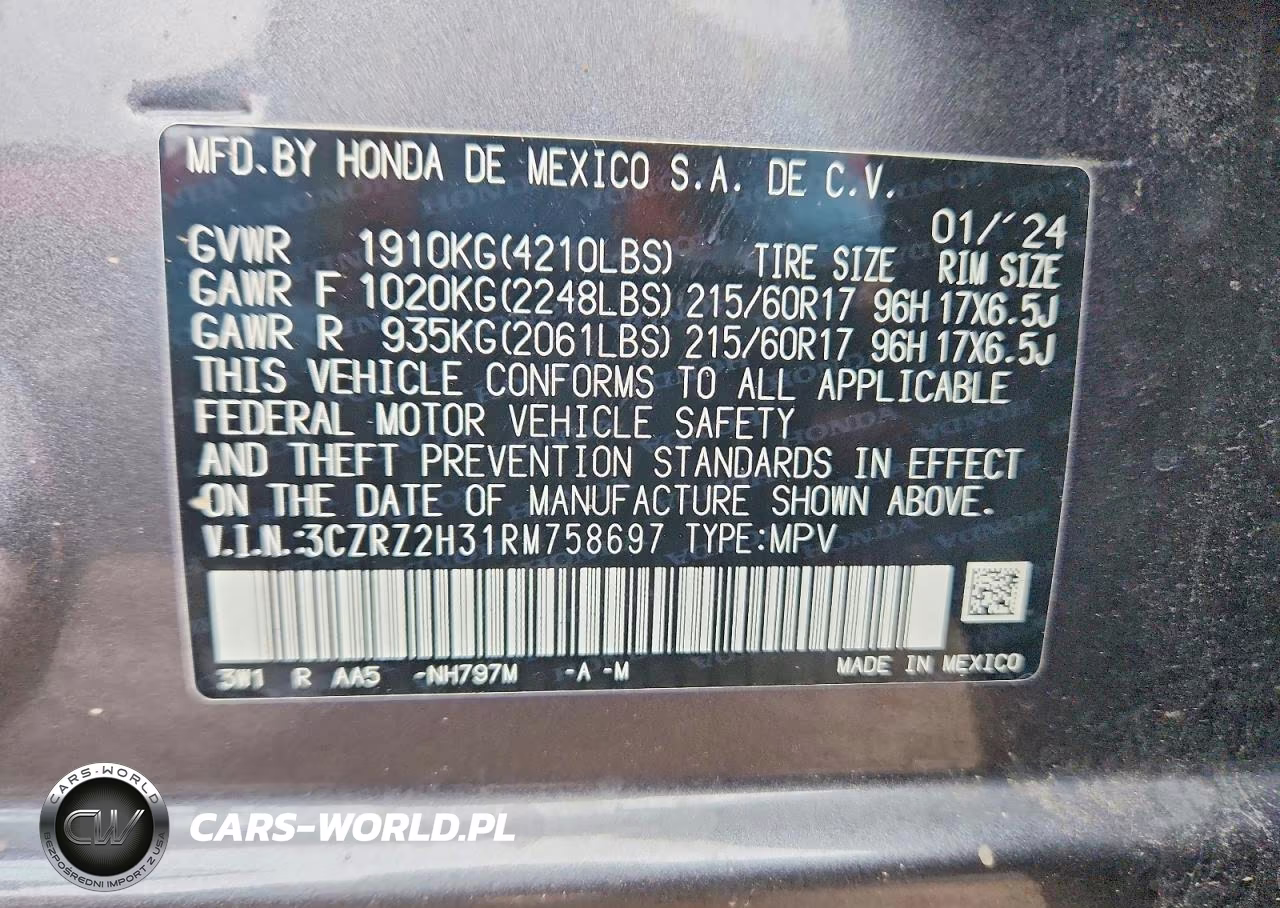 2024 Honda Hr-V Lx VIN:3CZRZ2H31RM758697 - 12