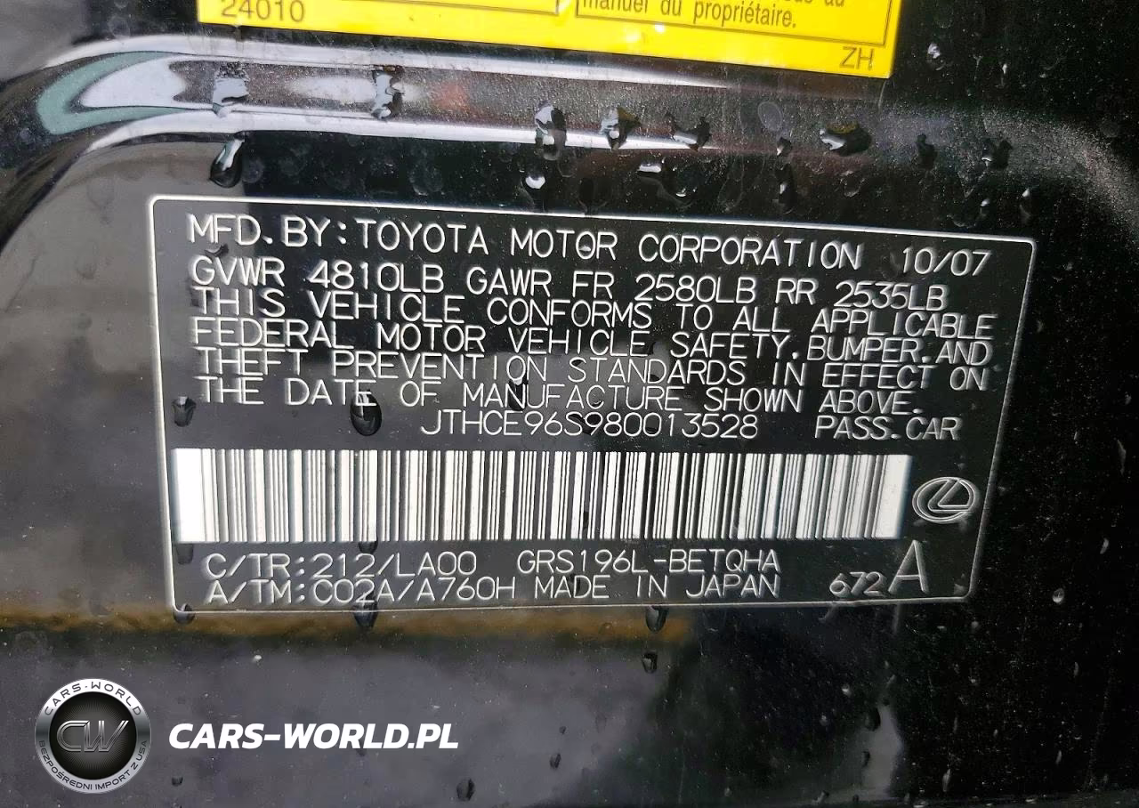 2008 Lexus Gs 350 VIN:JTHCE96S980013528 - 13