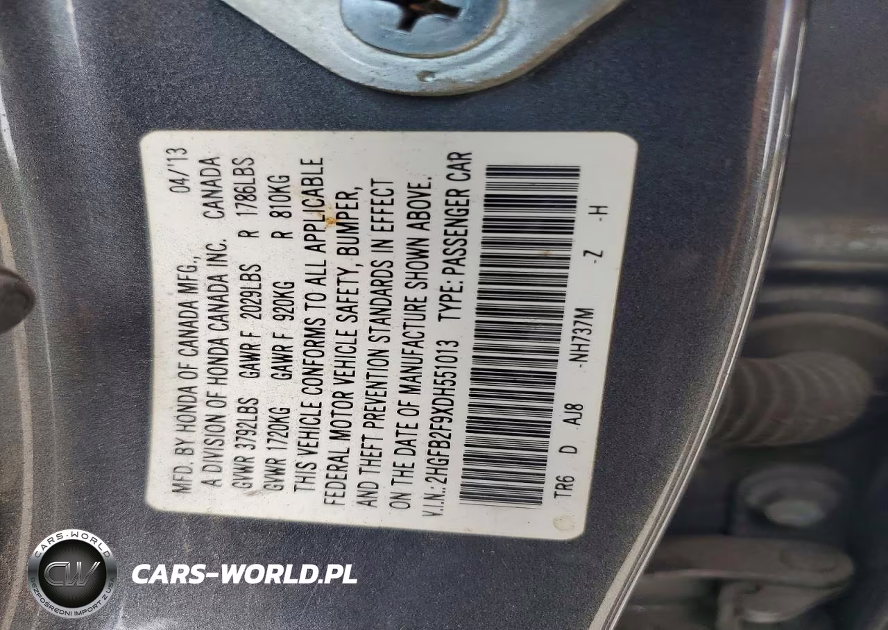 2013 Honda Civic Exl VIN:2HGFB2F9XDH551013 - 12