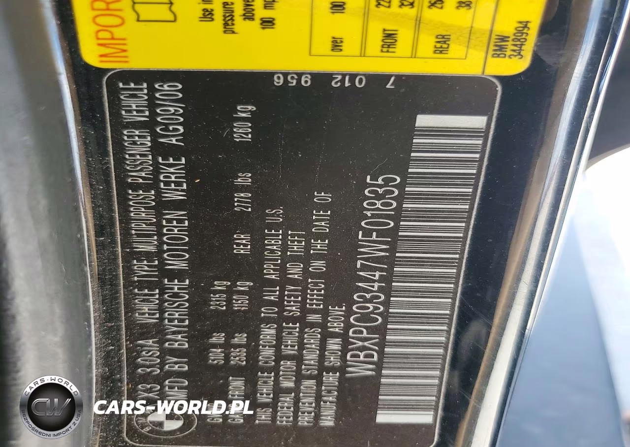 2007 BMW X3 3.0Si VIN:WBXPC93447WF01835 - 13