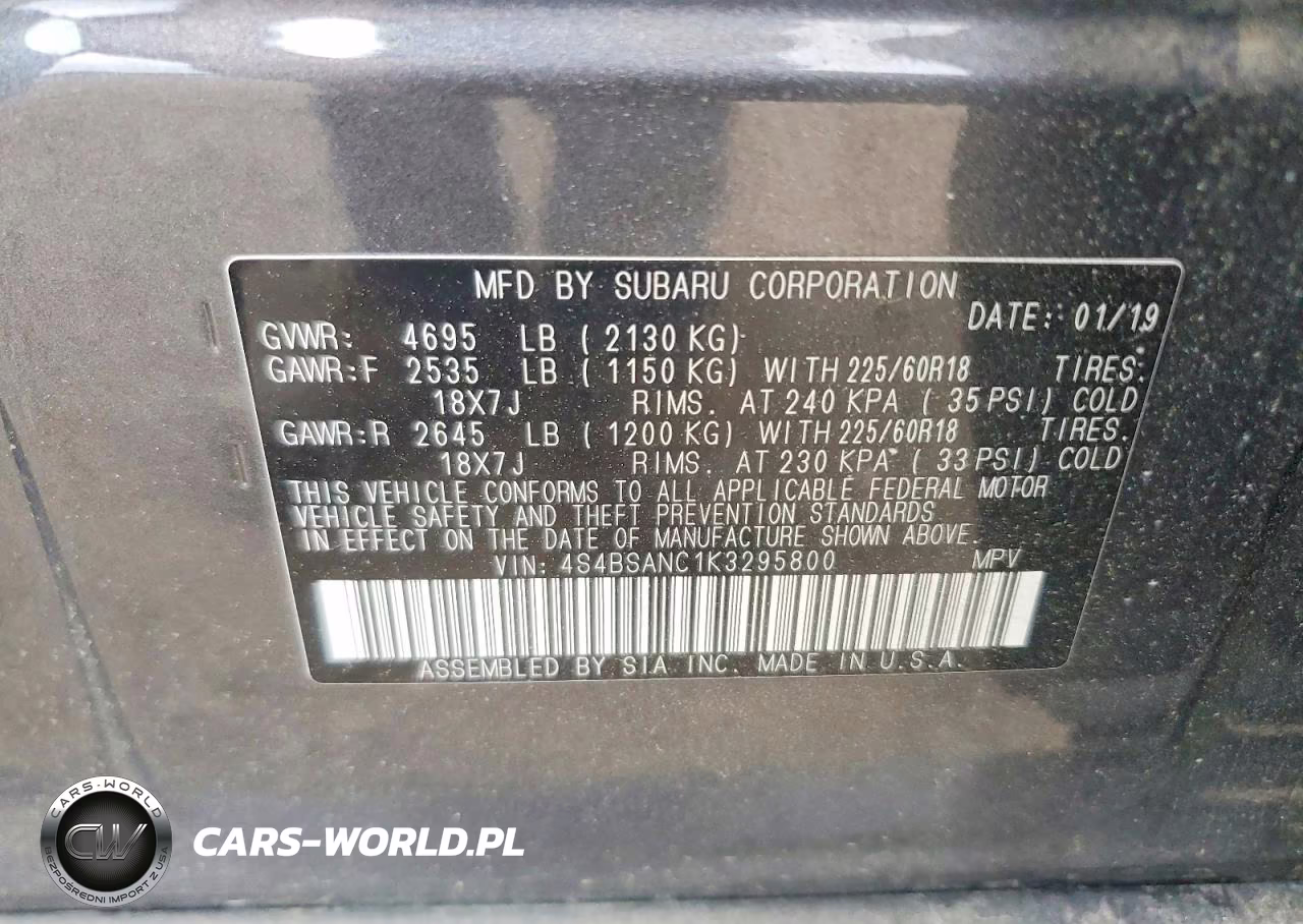 2019 Subaru Outback 2.5I Limited VIN:4S4BSANC1K3295800 - 14