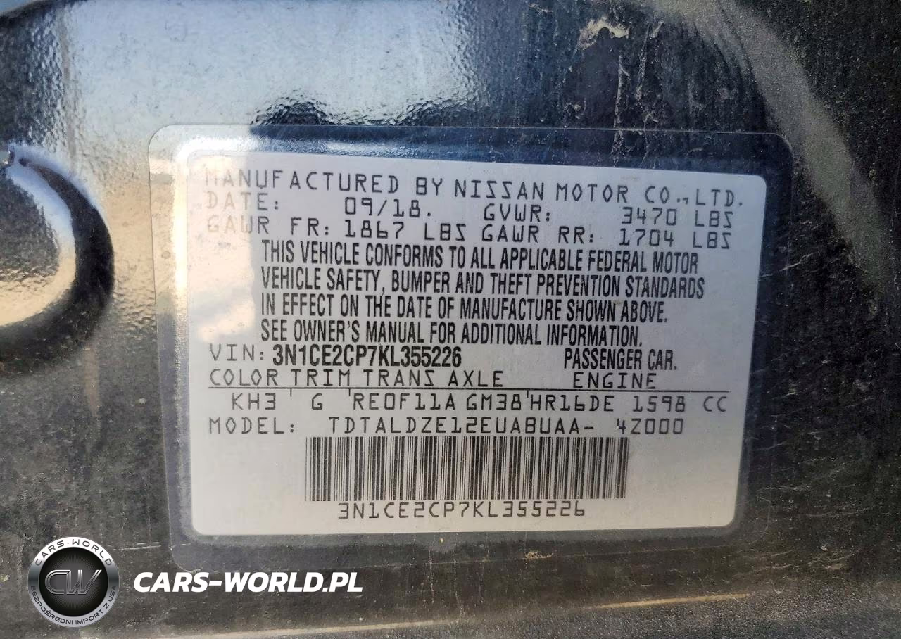 2019 Nissan Versa Note Sv VIN:3N1CE2CP7KL355226 - 12