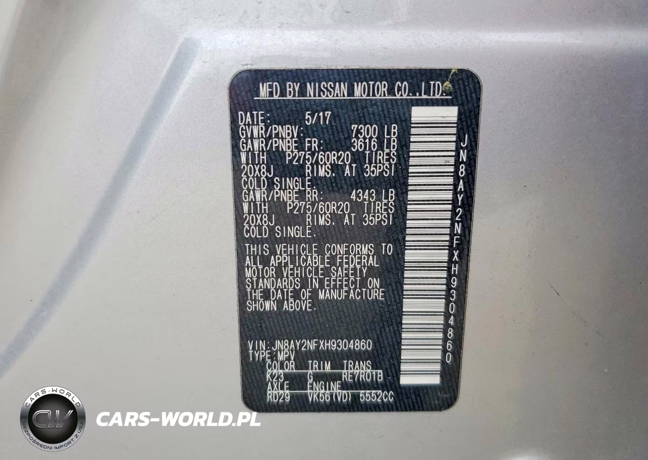2017 NISSAN ARMADA PLATINUM VIN:JN8AY2NFXH9304860 - 13