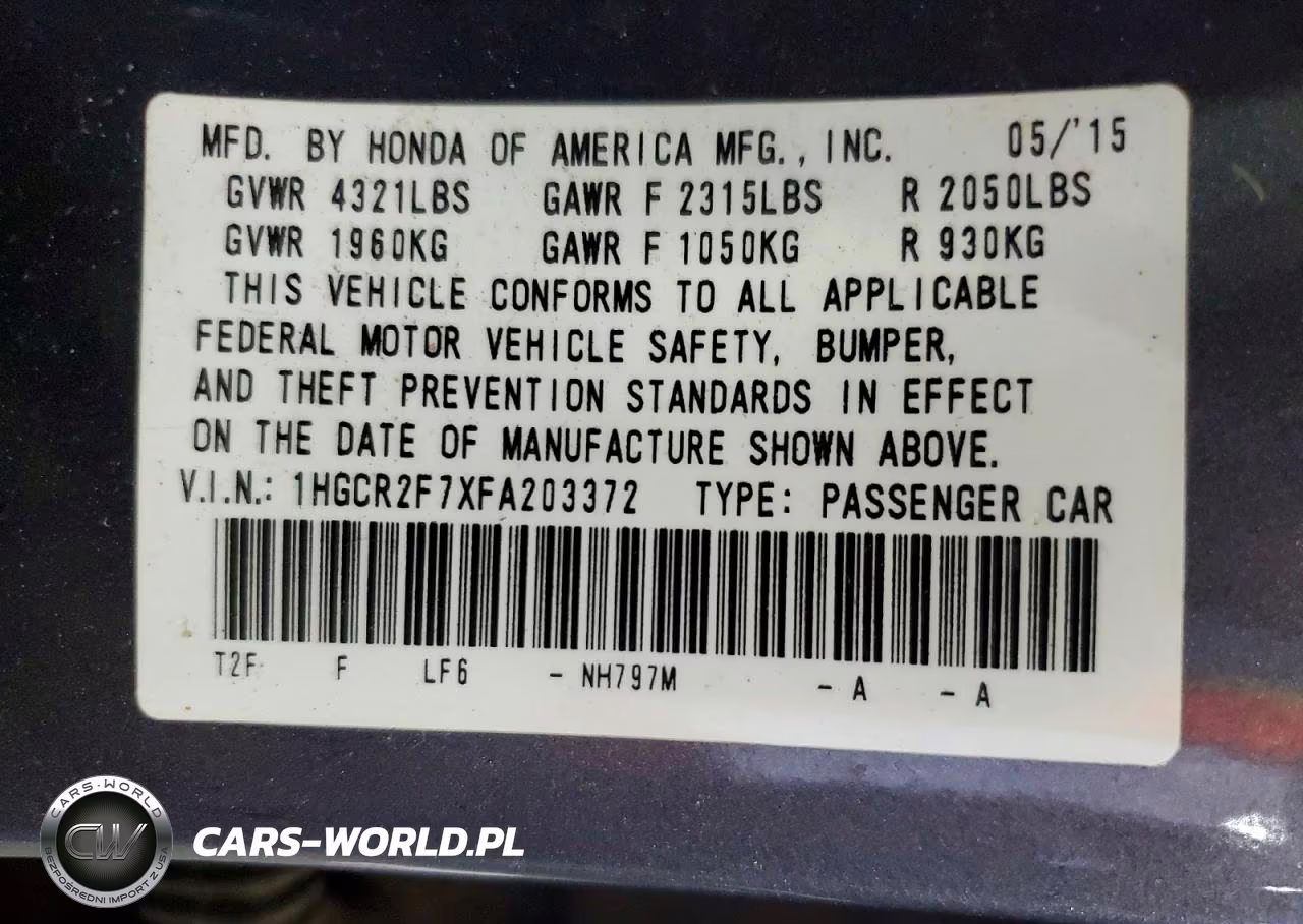 2015 Honda Accord Ex VIN:1HGCR2F7XFA203372 - 12