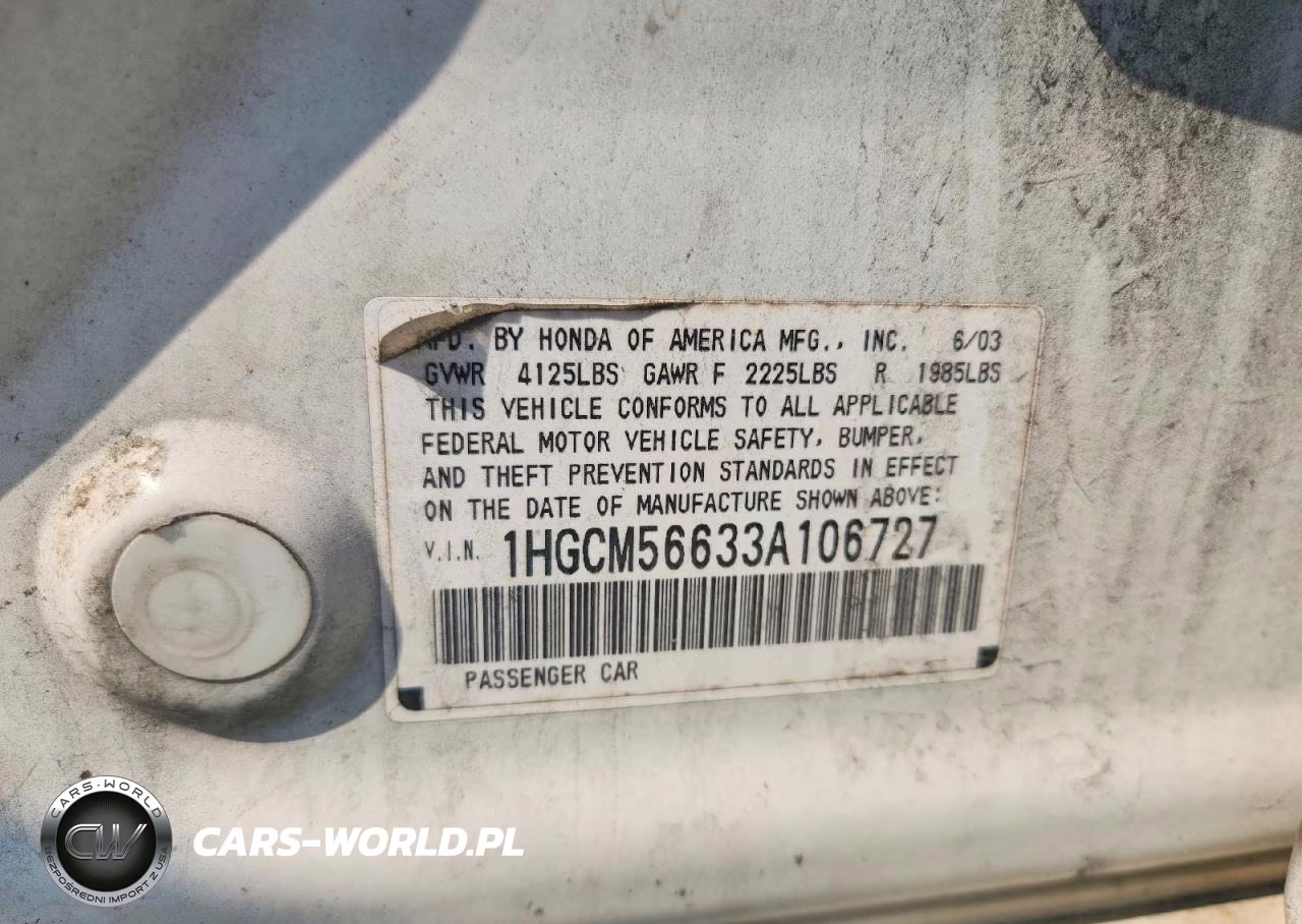 2003 Honda Accord Ex VIN:1HGCM56633A106727 - 12