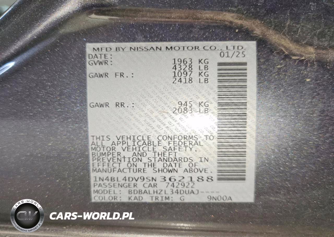 2025 Nissan Altima Sv VIN:1N4BL4DV9SN362188 - 12