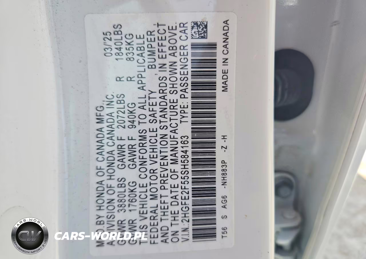 2025 Honda Civic Sport VIN:2HGFE2F55SH584163 - 12