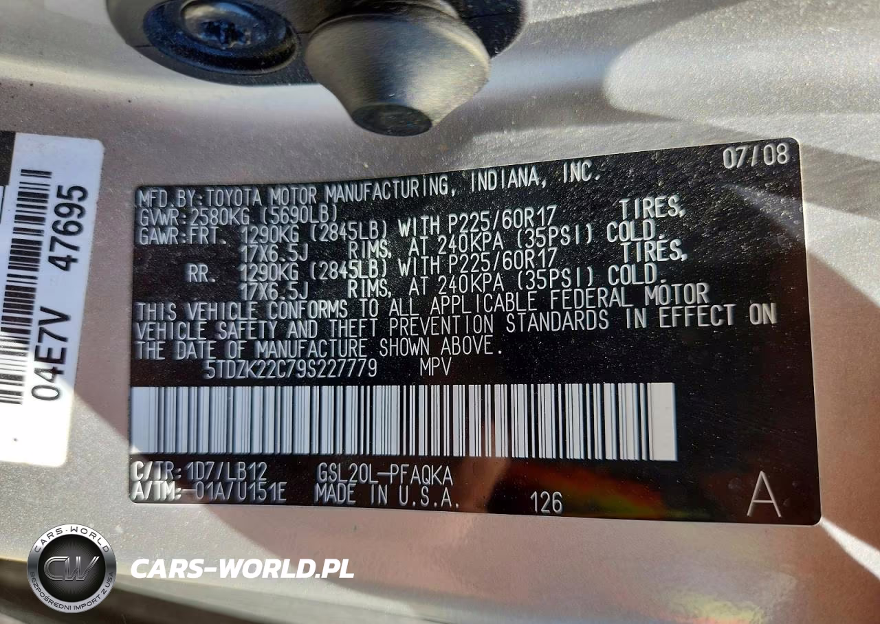 2009 Toyota Sienna Xle VIN:5TDZK22C79S227779 - 13