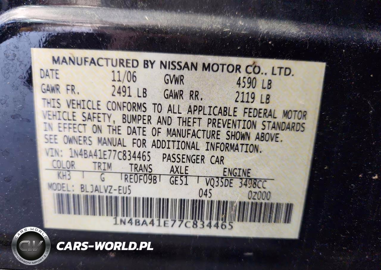 2007 Nissan Maxima 3.5 Se VIN:1N4BA41E77C834465 - 12