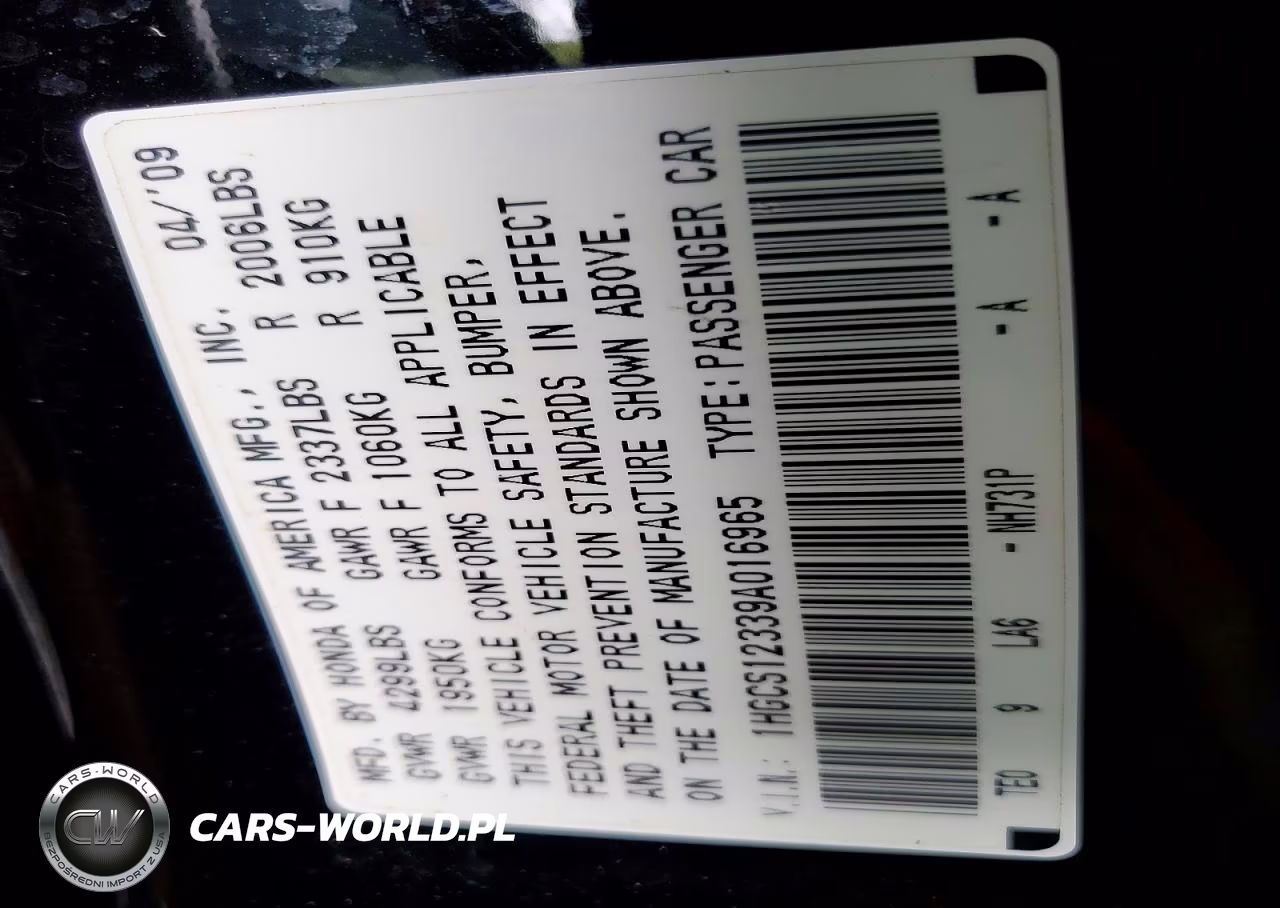 2009 Honda Accord Lx VIN:1HGCS12339A016965 - 13