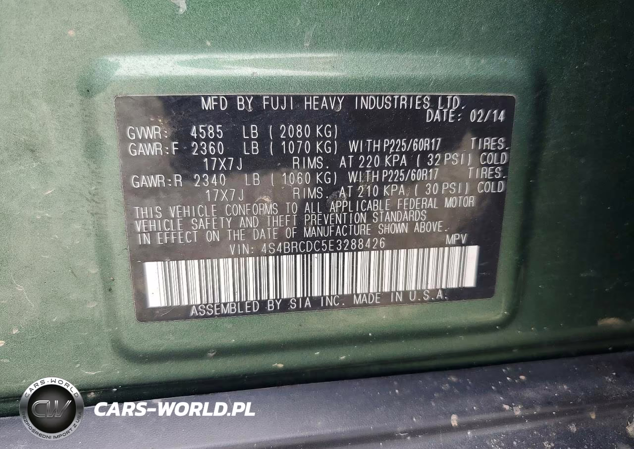 2014 Subaru Outback 2.5I Premium VIN:4S4BRCDC5E3288426 - 12