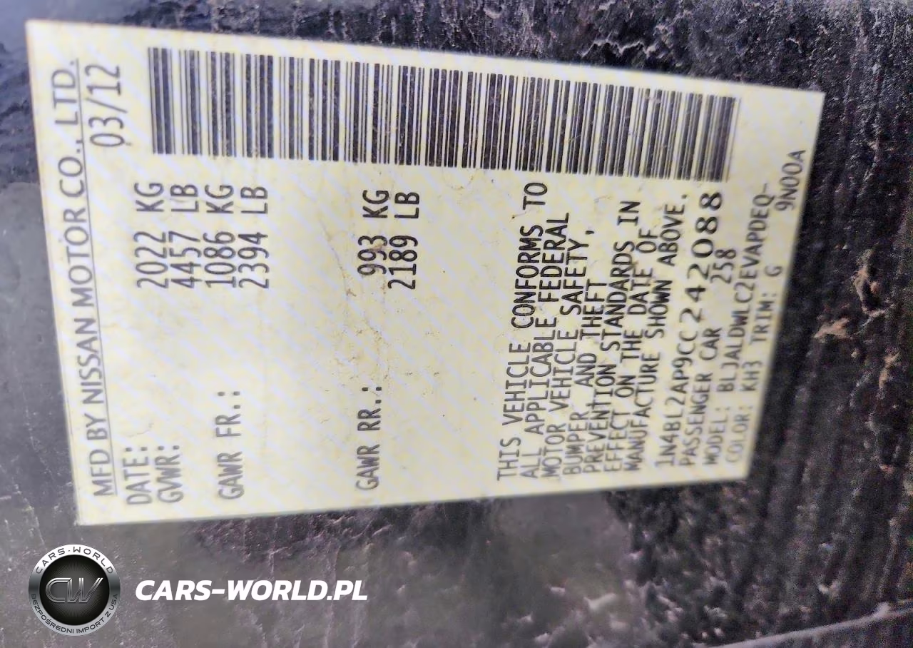 2012 Nissan Altima Sr VIN:1N4BL2AP9CC242088 - 12