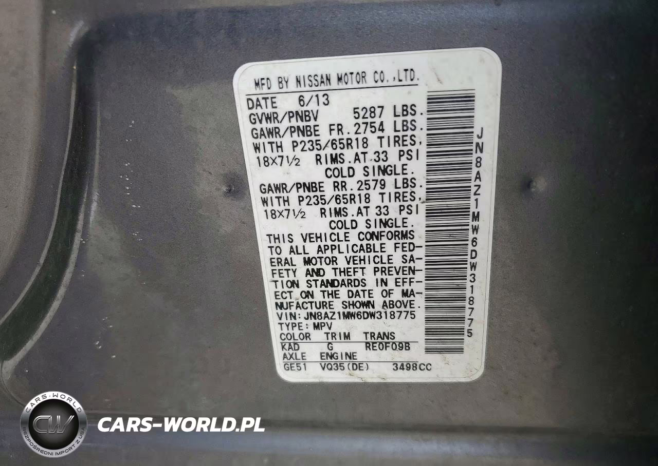 2013 Nissan Murano S VIN:JN8AZ1MW6DW318775 - 13