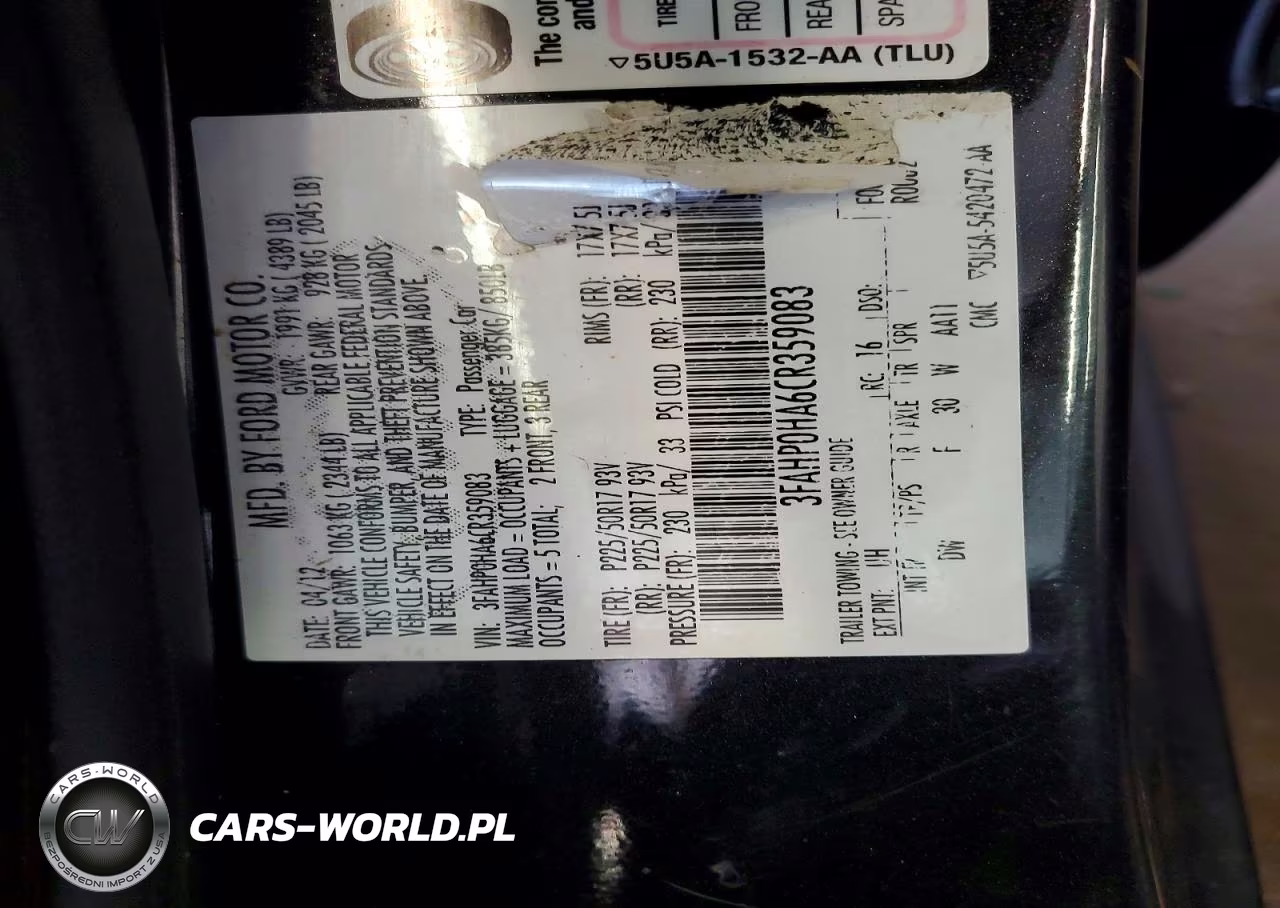 2012 FORD FUSION SE VIN:3FAHP0HA6CR359083 - 13