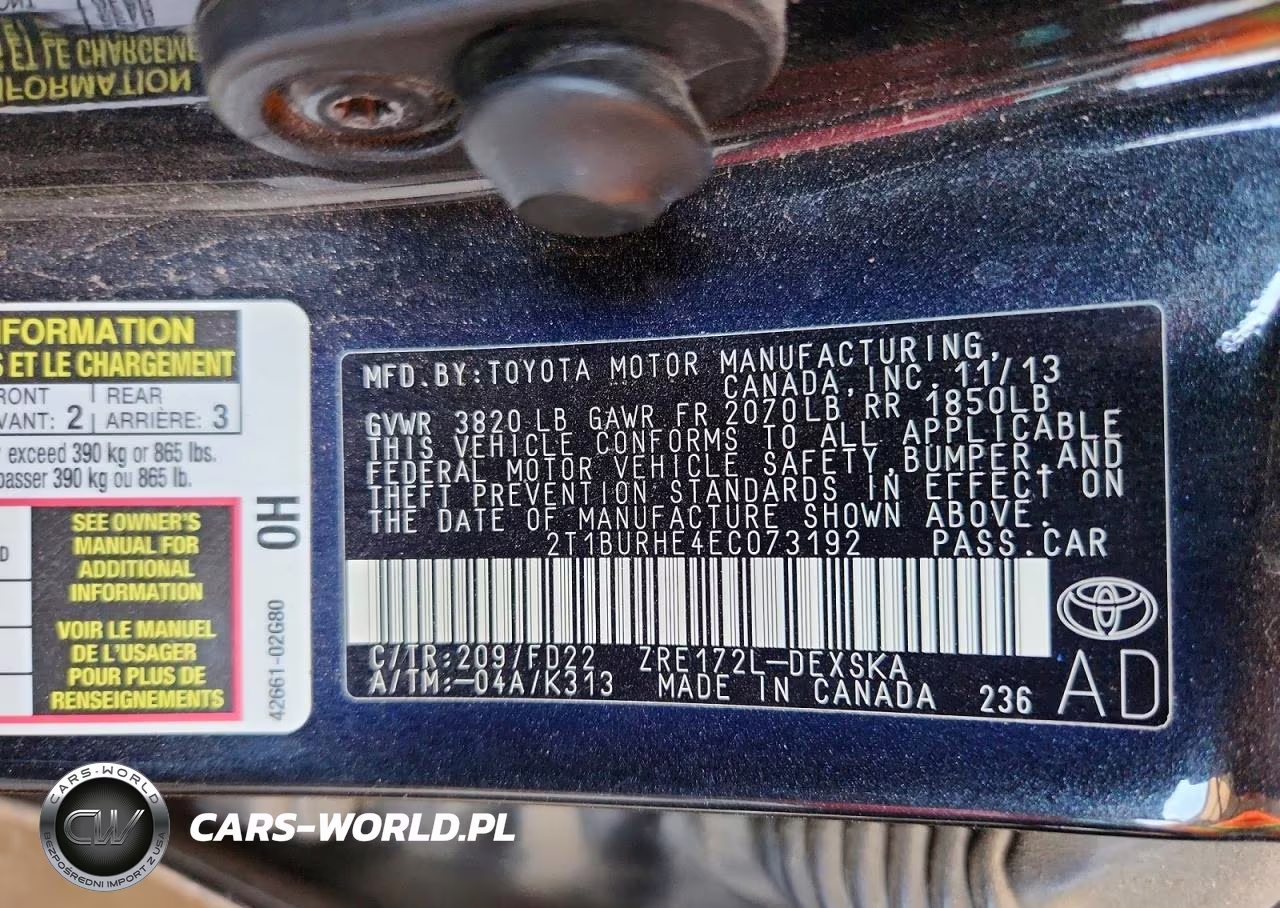 2014 Toyota Corolla S Plus VIN:2T1BURHE4EC073192 - 12