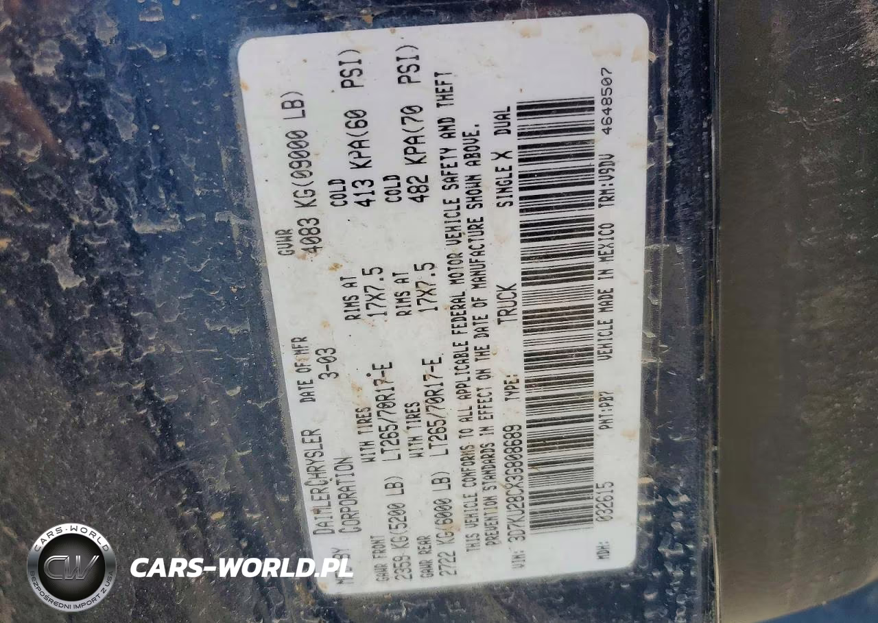 2003 Dodge Ram 2500 St VIN:3D7KU28CX3G808689 - 12