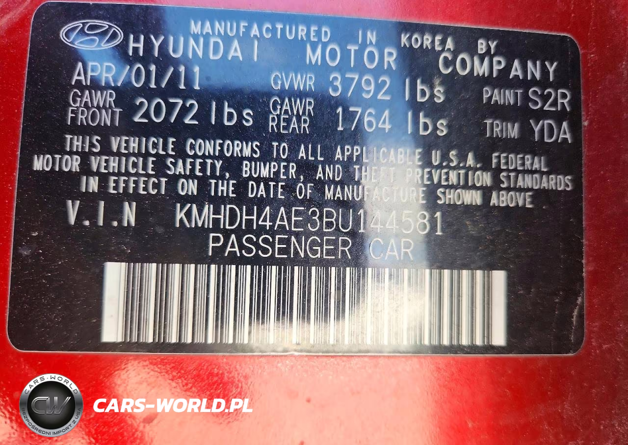 2011 Hyundai Elantra Gls VIN:KMHDH4AE3BU144581 - 12