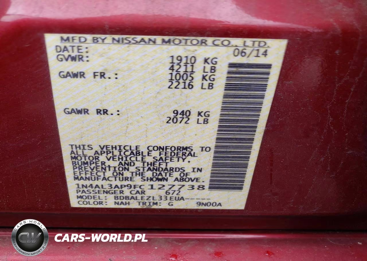 2015 Nissan Altima 2.5 S VIN:1N4AL3AP9FC127738 - 12