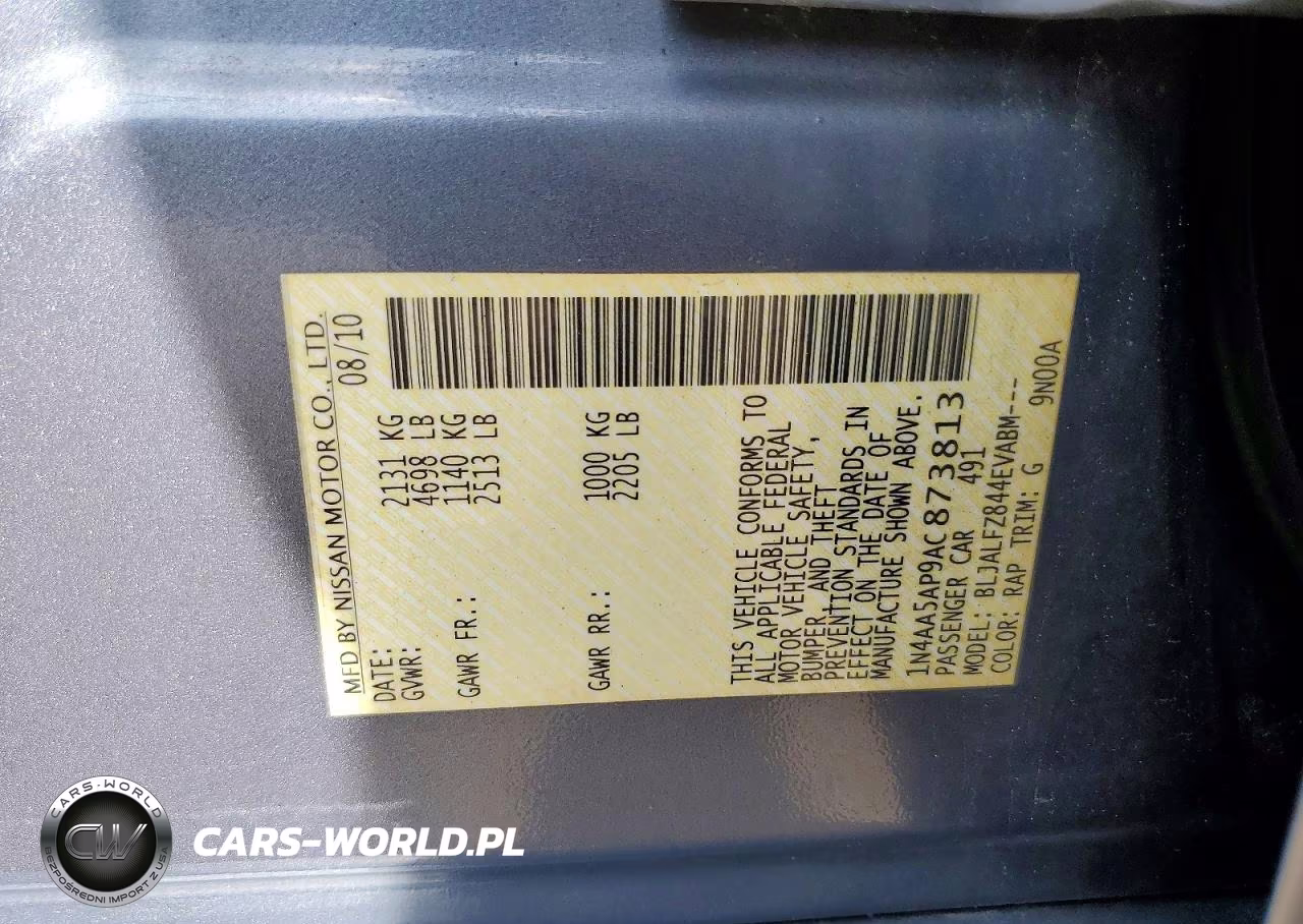 2010 Nissan Maxima 3.5 S VIN:1N4AA5AP9AC873813 - 12