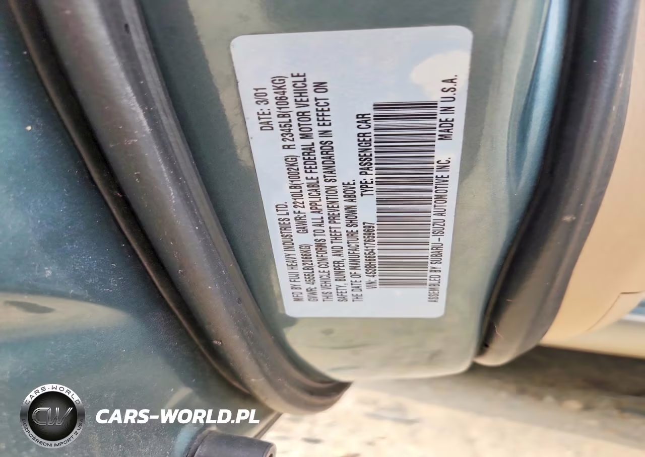 2001 Subaru Legacy Outback VIN:4S3BH665417659697 - 12