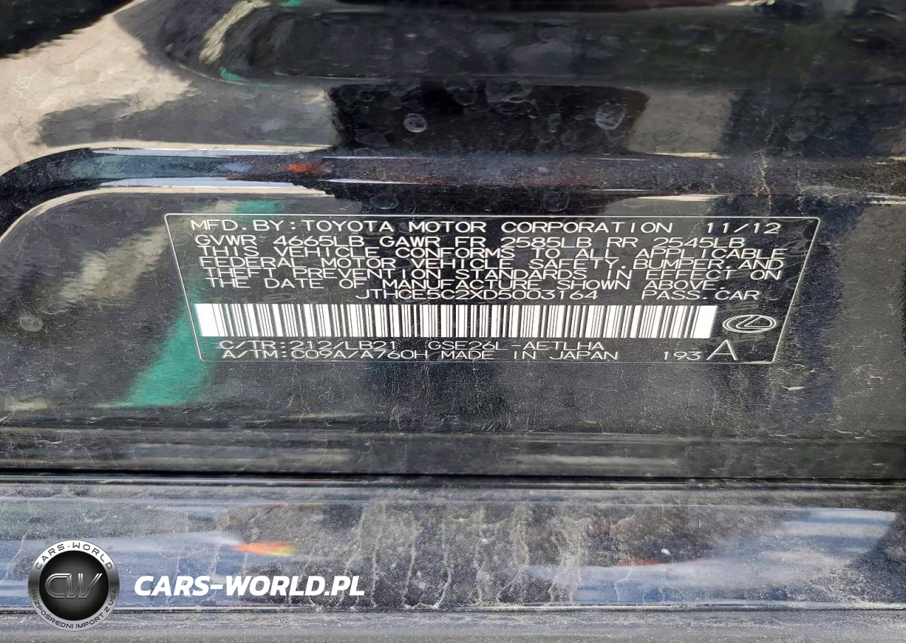 2013 Lexus Is 350 VIN:JTHCE5C2XD5003164 - 12