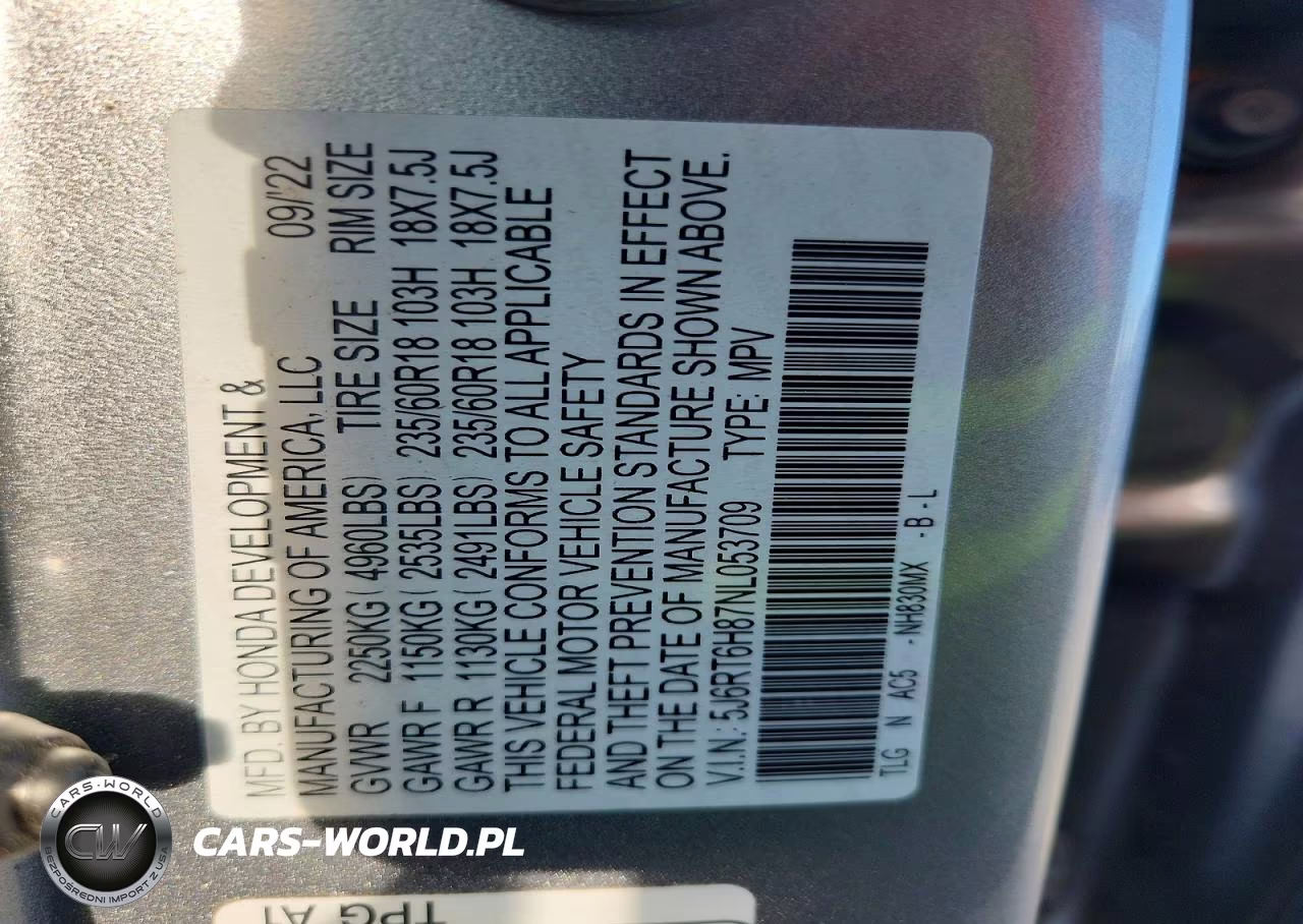 2022 Honda Cr-V Exl VIN:5J6RT6H87NL053709 - 13
