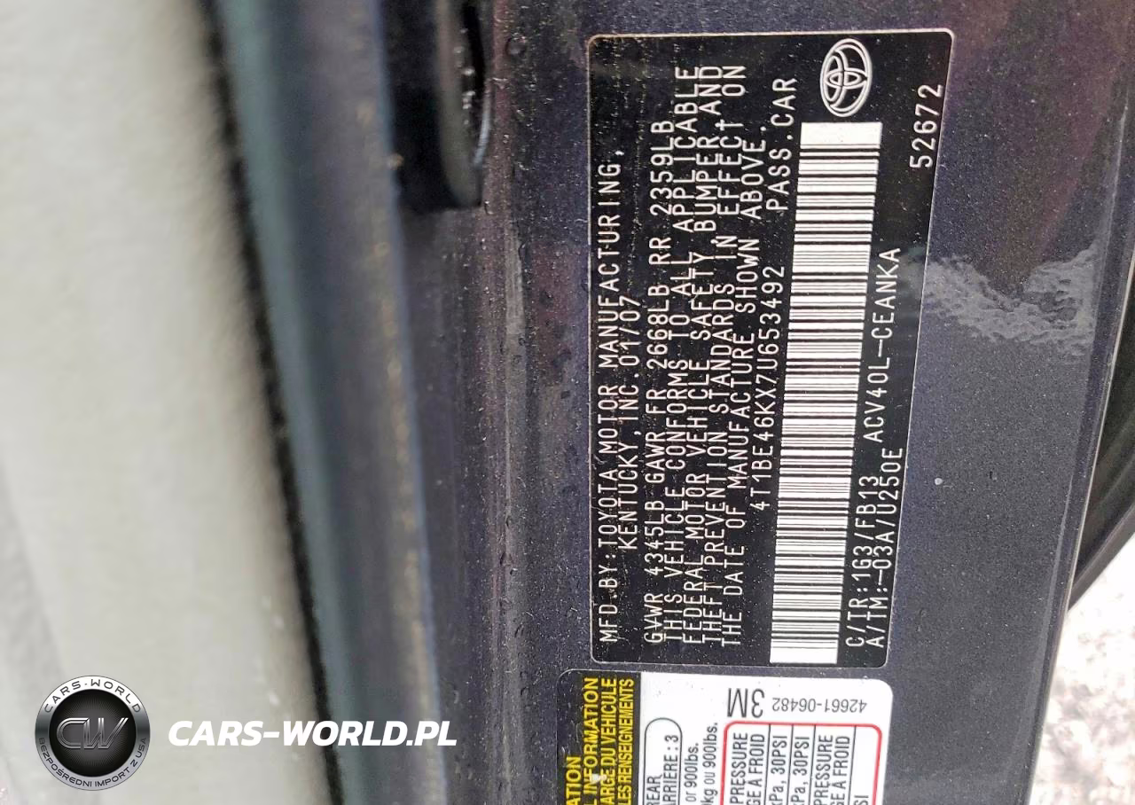 2007 Toyota Camry Le VIN:4T1BE46KX7U653492 - 13