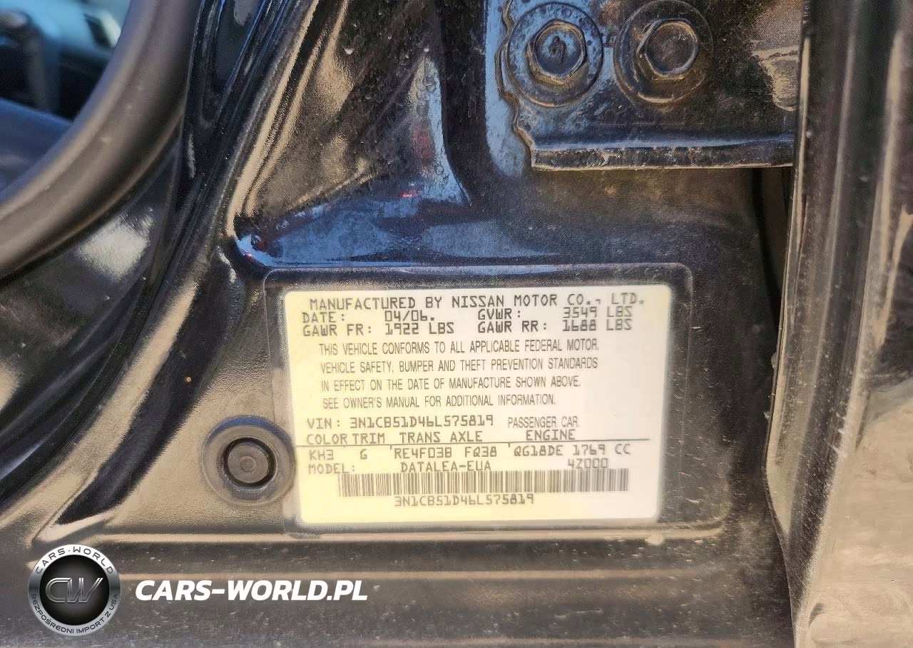 2006 Nissan Sentra 1.8 VIN:3N1CB51D46L575819 - 12