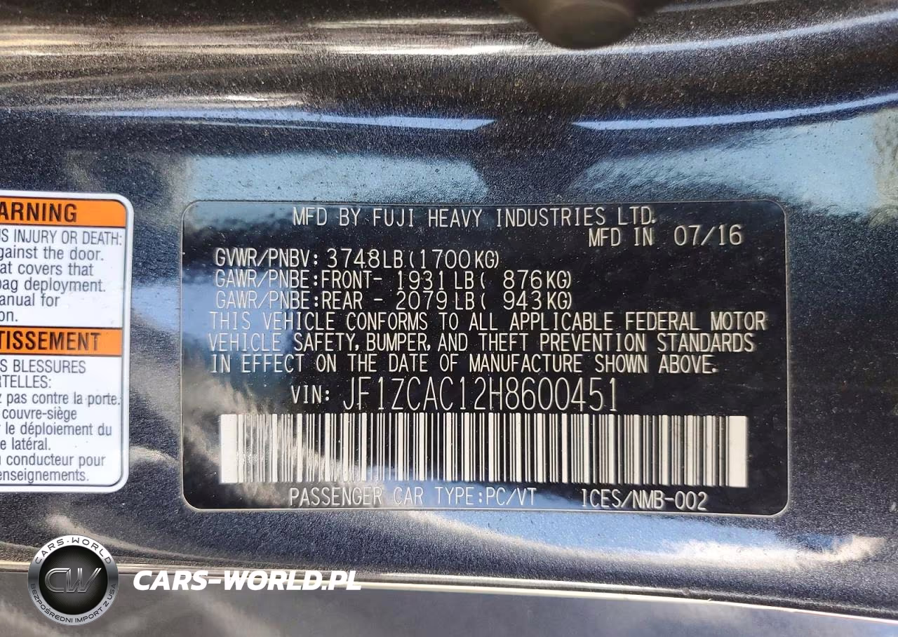 2017 Subaru Brz 2.0 Limited VIN:JF1ZCAC12H8600451 - 12