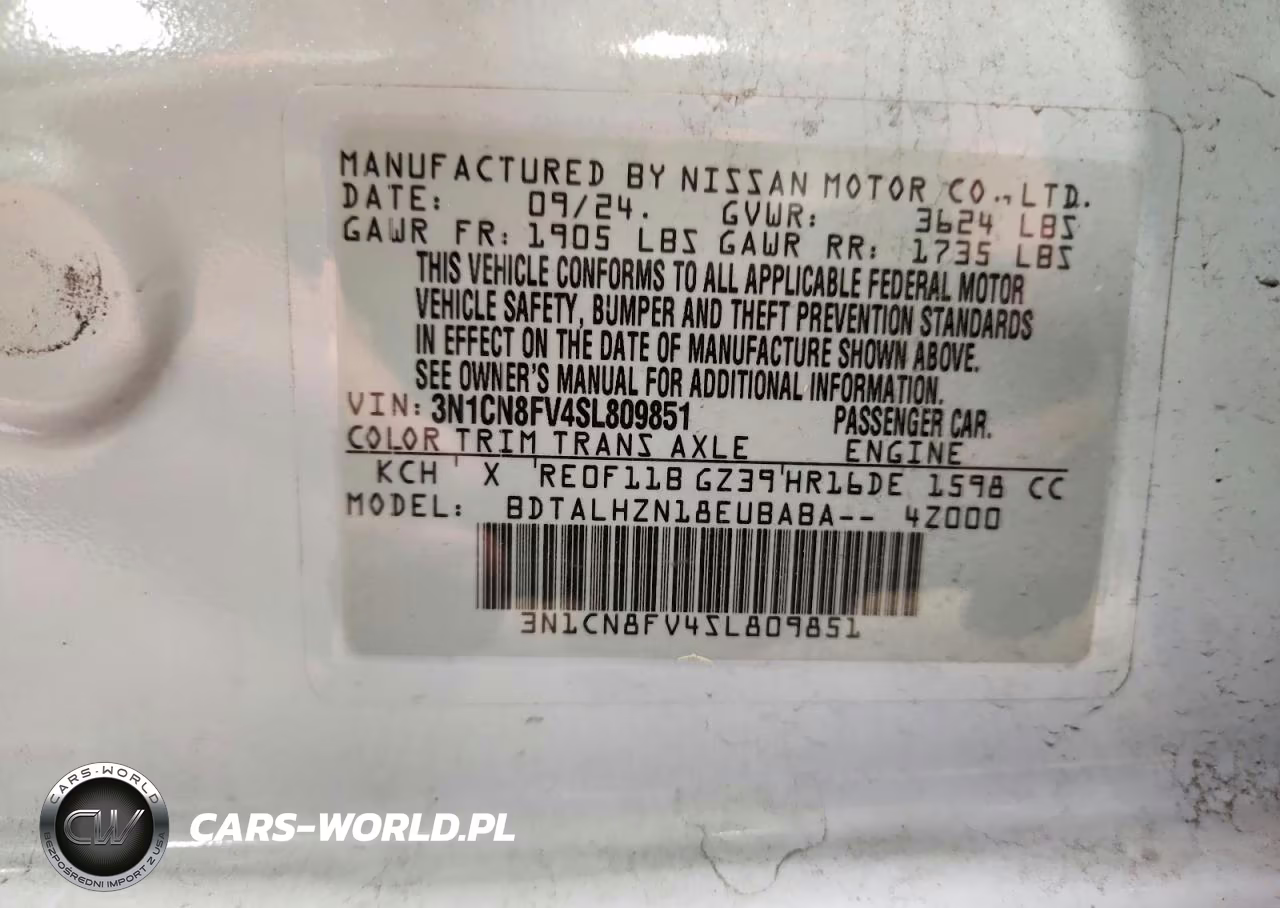 2025 Nissan Versa Sr VIN:3N1CN8FV4SL809851 - 12