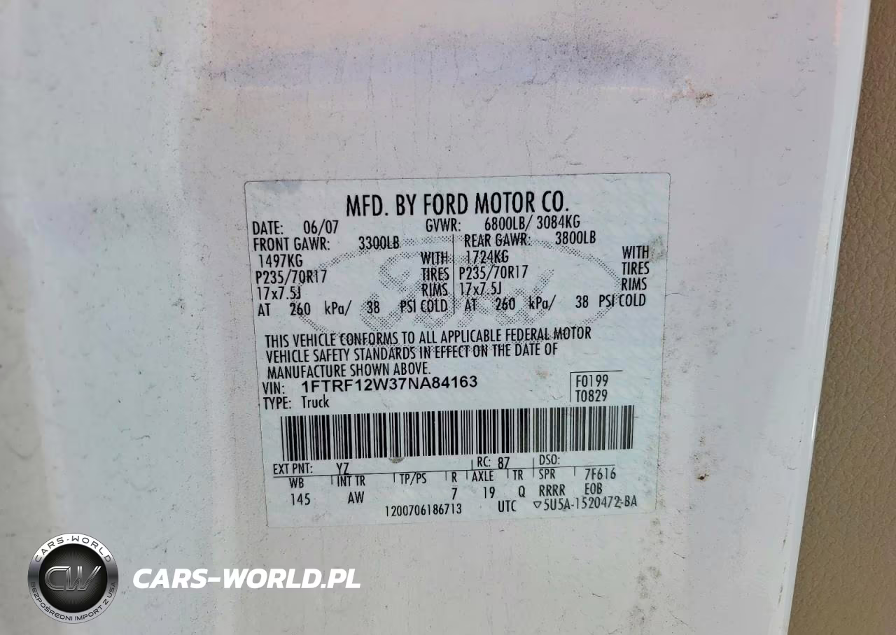2007 Ford F150 VIN:1FTRF12W37NA84163 - 12
