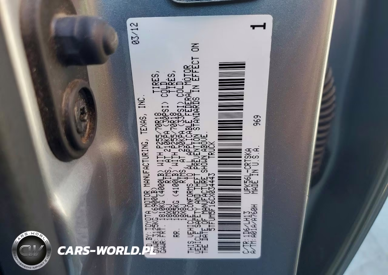 2012 Toyota Tundra Double Cab Sr5 VIN:5TFUM5F16CX034443 - 12
