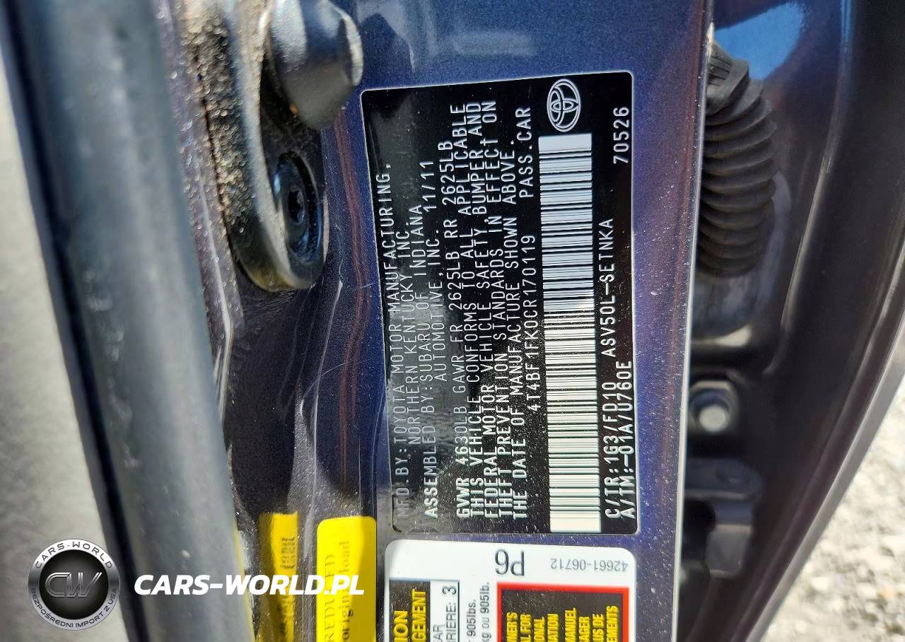 2012 Toyota Camry Le VIN:4T4BF1FK0CR170119 - 12