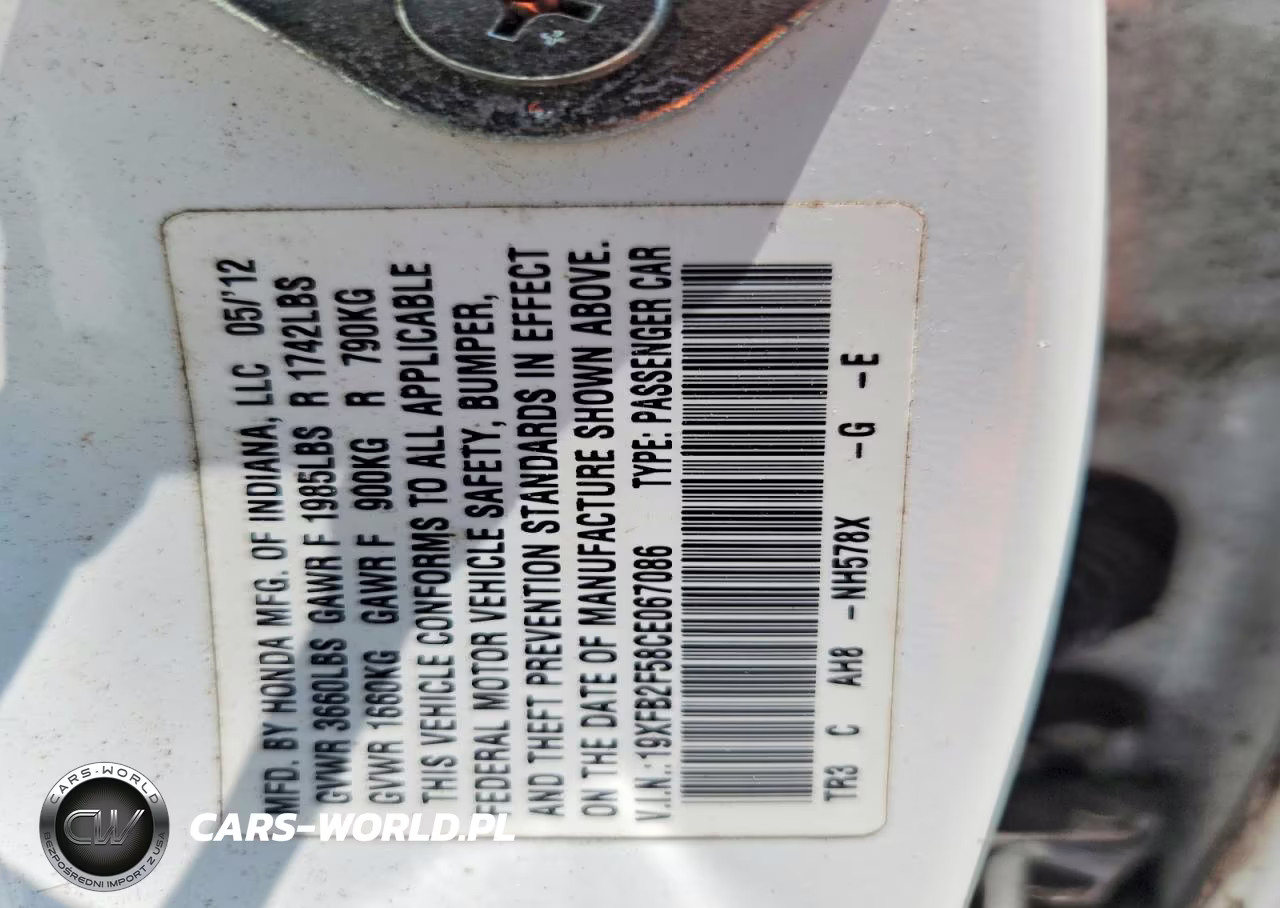 2012 Honda Civic Lx VIN:19XFB2F58CE067086 - 12