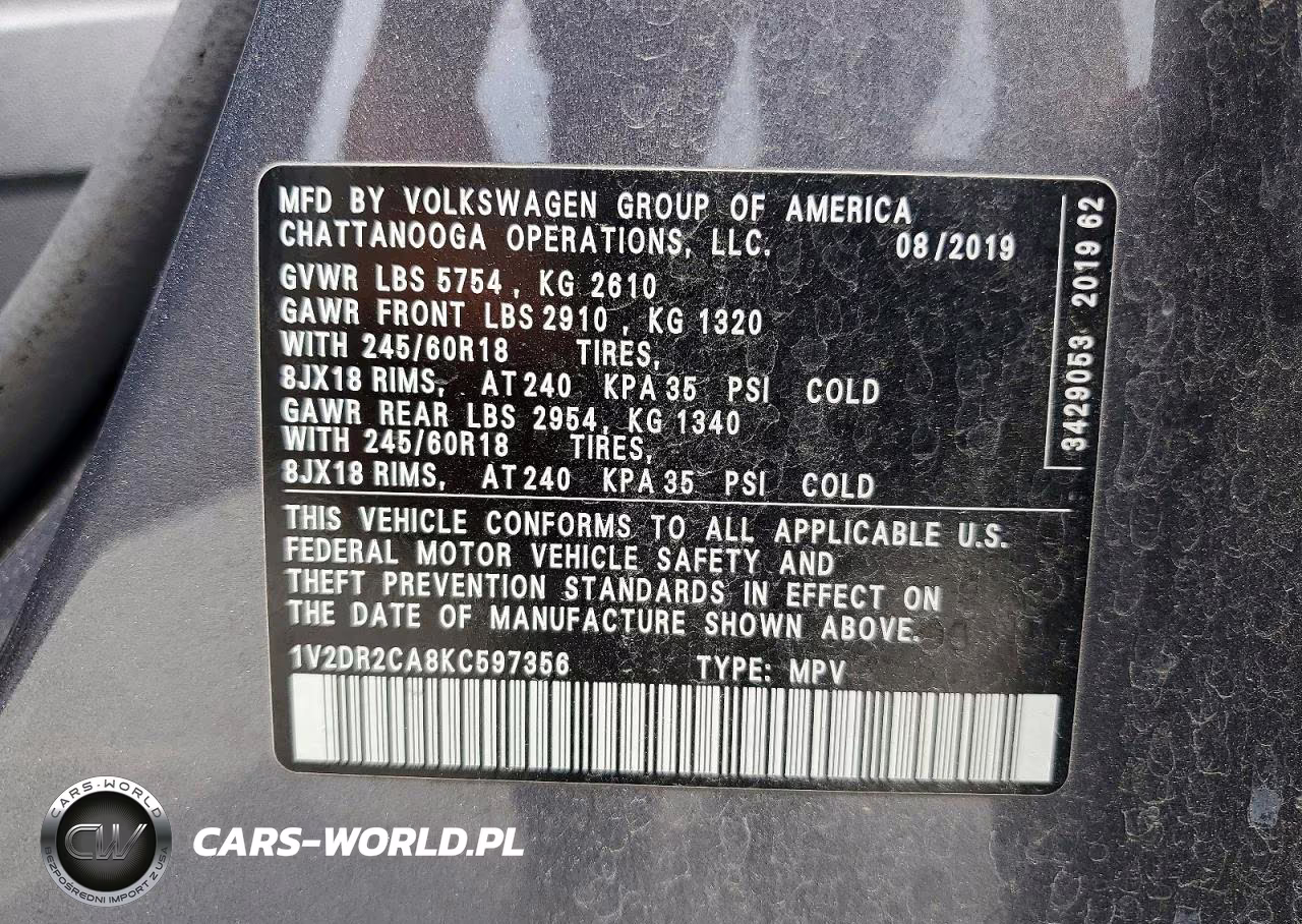 2019 Volkswagen Atlas Se VIN:1V2DR2CA8KC597356 - 12