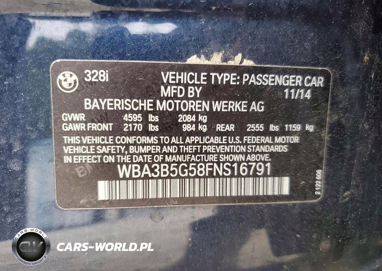 2015 BMW 328 Xi Sulev VIN:WBA3B5G58FNS16791 - 12