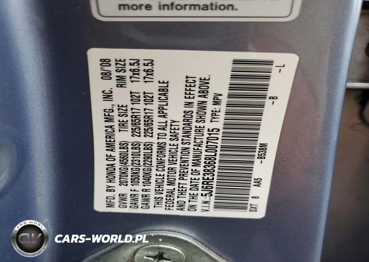 2008 Honda Cr-V Lx VIN:5J6RE38368L007015 - 14