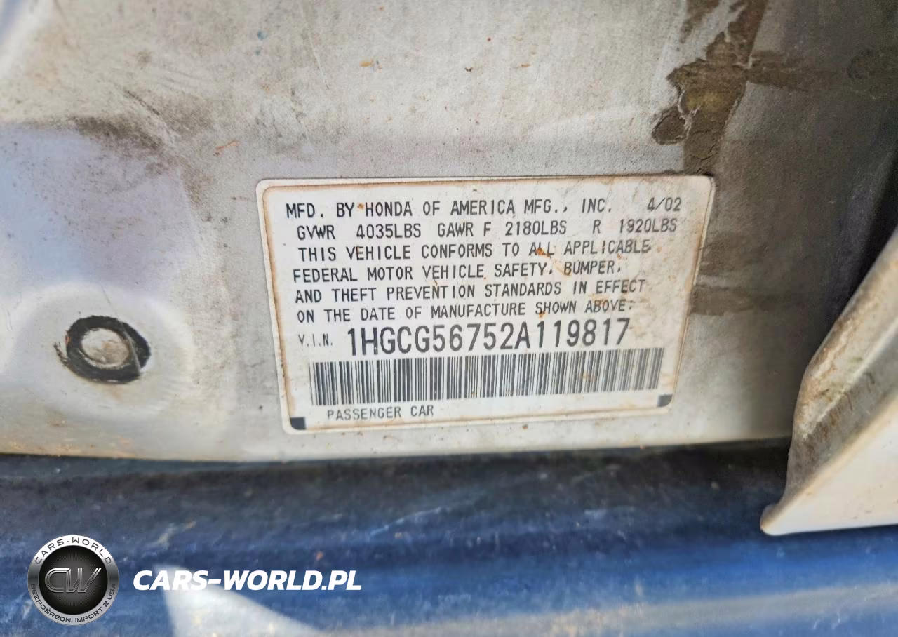 2002 Honda Accord Se VIN:1HGCG56752A119817 - 12